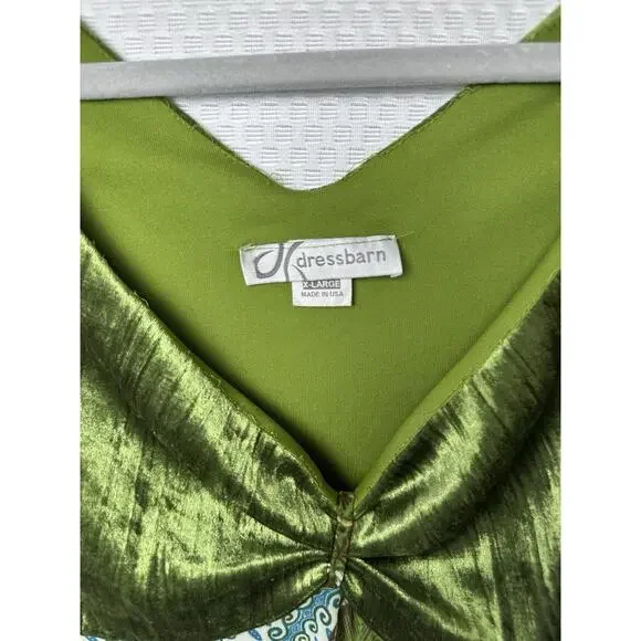 Dress Barn XL Fairycore Boho Y2K Green Velvet Patchwork Blouse Cottagecore Top - Picture 6 of 16